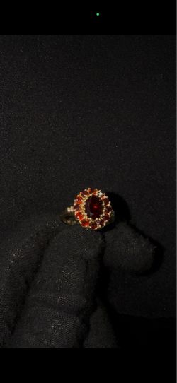 10K GARNET HALO RING