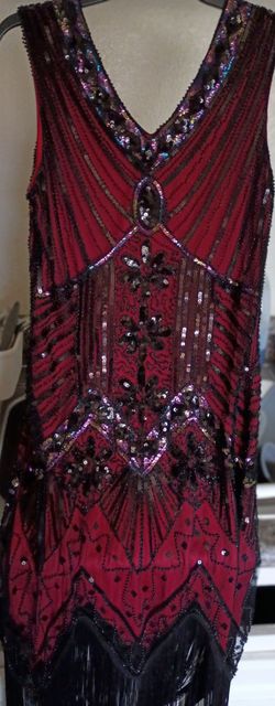 Vintage inspired red and black sequin flapper dress size large