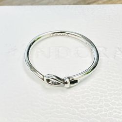 Pandora Infinity Knot Ring #198898C00 + PANDORA HINGED BOX & PANDORA POLISHING CLOTH Included + Tag