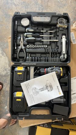 AwxryoX Brushless Compact Drill Tool Set, 60N.m 20V Cordless Drill Tool Box with 2 Battery, 135Pcs Man Household Combo Set with DIY Hand Taladros Kits