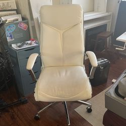 White Leather Desk  Chair, Some Wear But Good Condition 