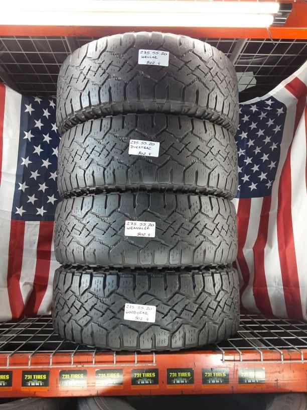 4 USED TIRES 275/55R20 GOODYEAR WRANGLER DURATRAC KEVLAR 275 55 R20 TRUCK  JEEP SUV ALL TERRAIN TIRES 275 55 20 for Sale in Fort Lauderdale, FL -  OfferUp