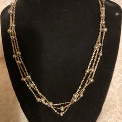 Triple Strand Gold Plated Necklace With Solid Silver Beads 