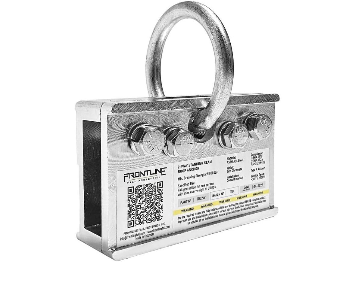 Frontline RO2W 2-Way Standing Seam Roof Anchor Clamp | Rugged, Reusable & Compact | OSHA & ANSI Compliant Steel anchor | Strength Rating: 5,000 lbs |