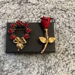 Vintage Goldtone Brooches(wreath And Rose ),by Avon 
