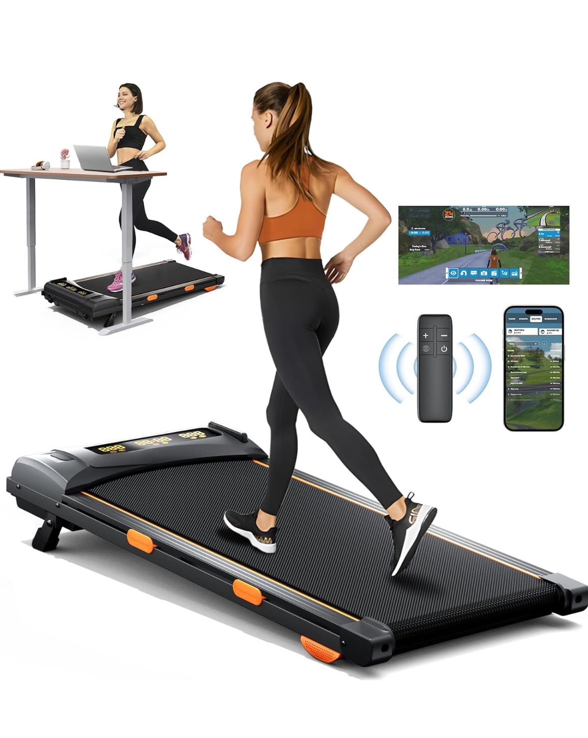 Walking Pad Treadmill w/ Incline – Under Desk, App-Controlled