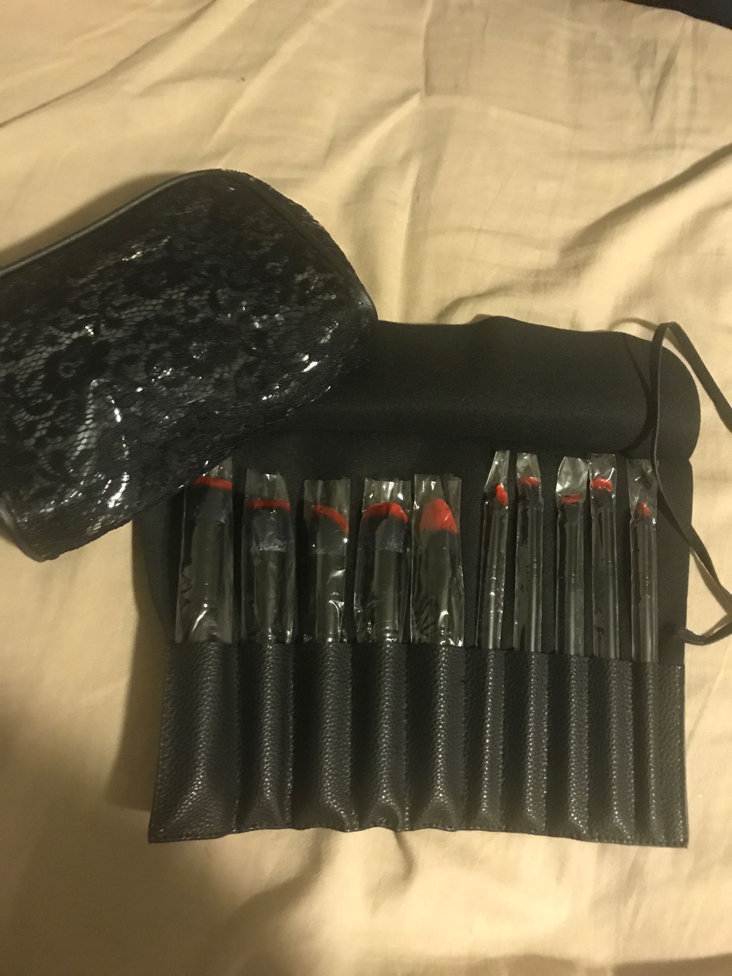 Makeup Brush Set with Leather Case & Bag