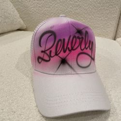Hand painted Baseball Cap/ Hat -Beverly - White, Purple, Pink