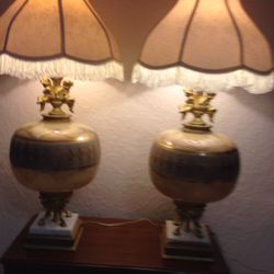 Vintage set of 2 table lamps, beautiful unique style!! Total 36 inches tall. (Pair for $325.00  or one for $175.00 )