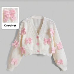Women’s Pink Three-Dimensional Bow Sweater