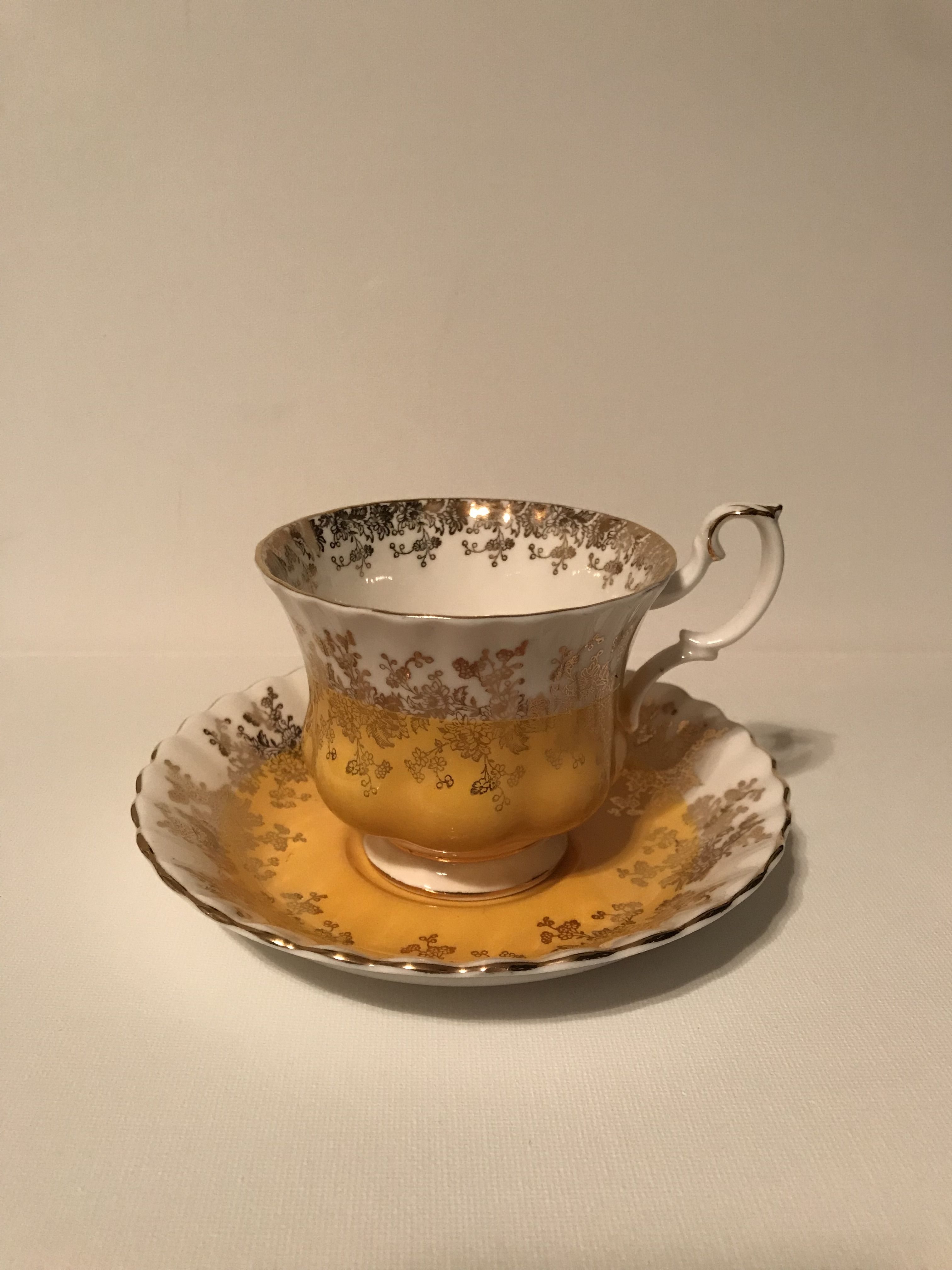 Antique Royal Albert Bone China England Yellow Tea Cup & Saucer #4396