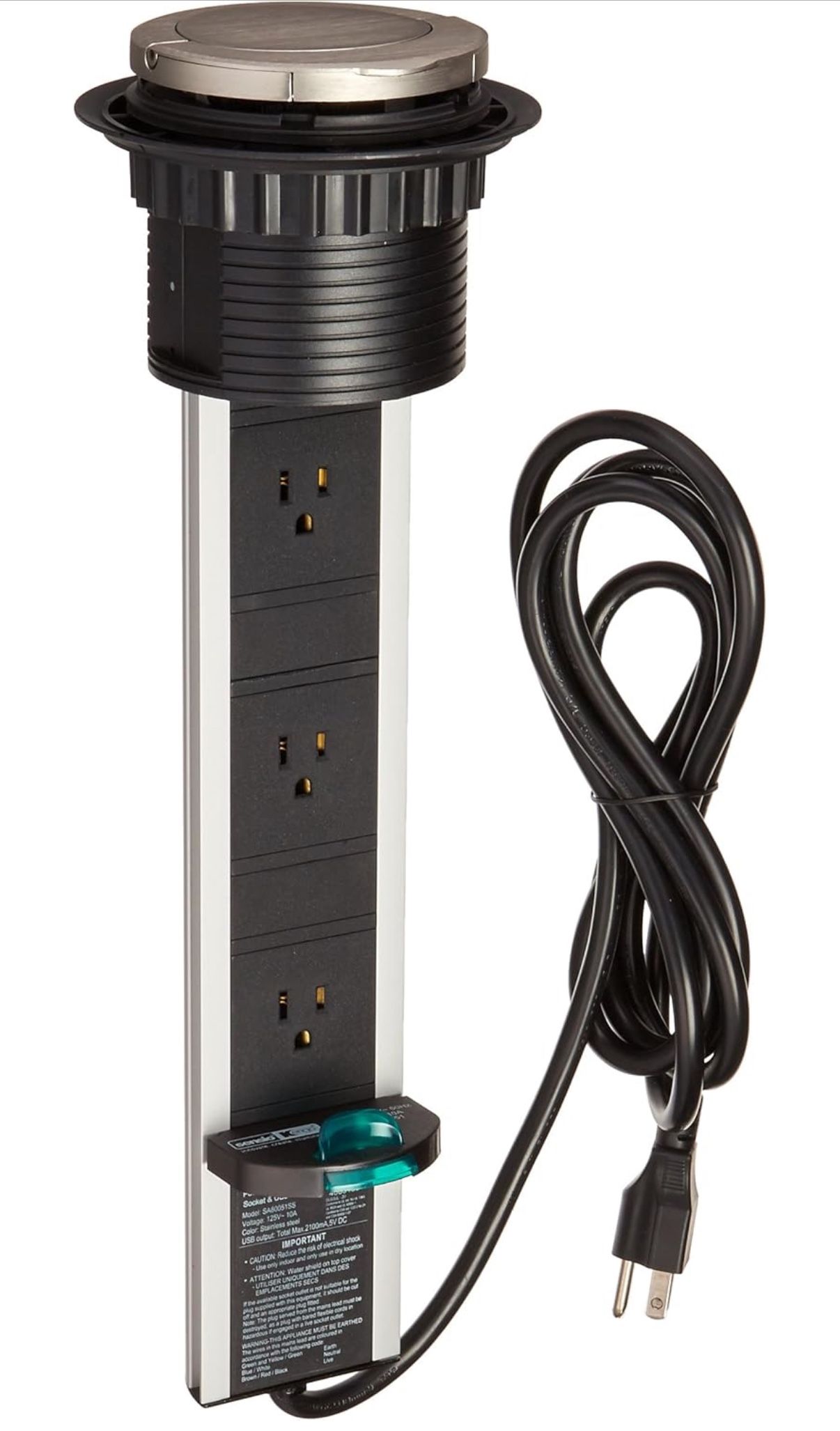 Transolid SA80051SS Sensio Pop Up Power & Charging Station, Stainless Steel