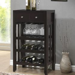 Espresso Wooden Wine Rack With Drawers