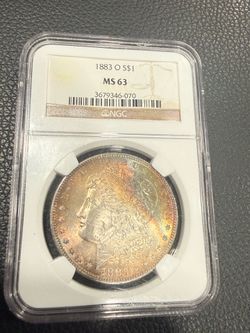 1883 O Morgan Silver Dollar Rainbow Toned NGC MS63