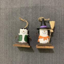 The S'mores Witch and Cat Original Ornaments and a Snowman Lot of 2 Marshmallow