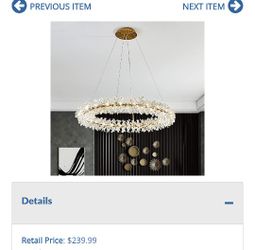 Lot # VF9112: Axamate Modern Crystal Chandeliers D24 Gold Ring Chandelier Light Fixture Adjustable Hanging Ceiling Light for Living Room Bedroom Dinin