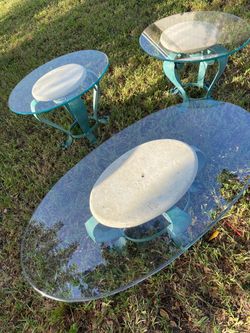 3-Piece Glass Top table stone centerpiece