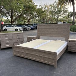 Beautiful Bedroom Set King Size MDF Wood Gray Color Like New by Ashley Furniture 