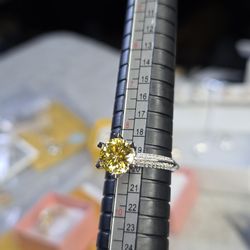 SS925 3ct Moissanite Yellow Diamond Ring Size 9