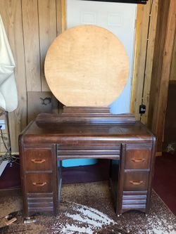 Antique Wood Vanity Desk w/ Mirror