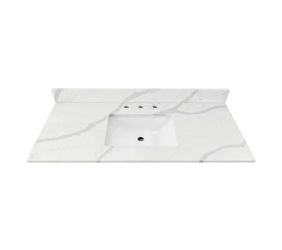Brand New allen+roth Calacatta 49-in x 22-in White Quartz Undermount Bathroom Single Sink