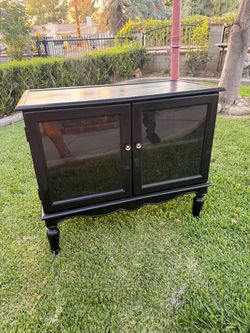 Black Wood Cabinet with Glass Doors