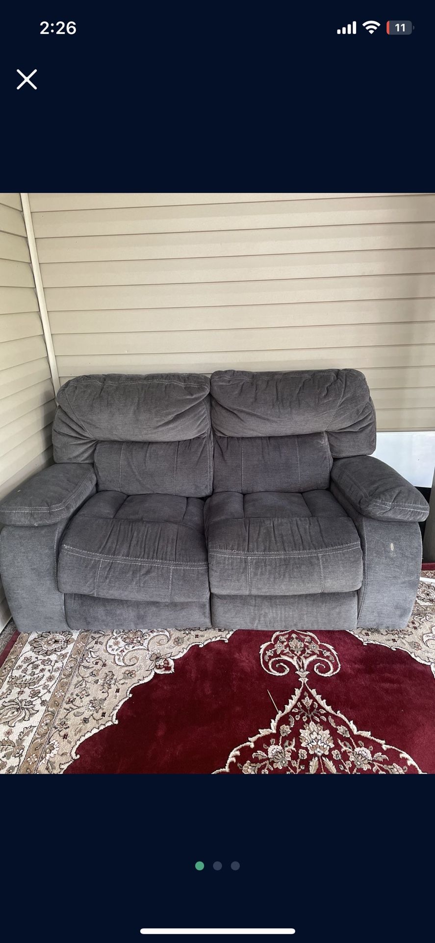 Reclining Gray Couch! NEED IT GONE ASAP 85$