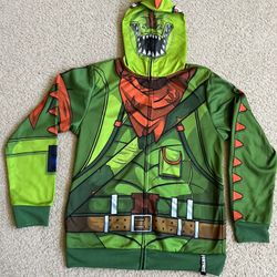 Boys' Fortnite Rex Costume Fleece Sweatshirt - Green/Orange star XL
