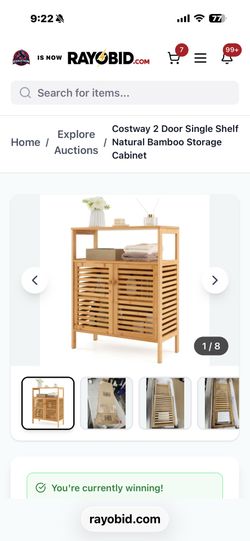 Costway 2 Door Single Shelf Natural Bamboo Storage Cabinet
