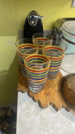 Multicolor Striped Drinking Glasses Set of 4