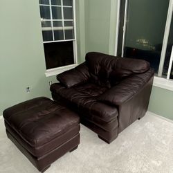 Leather Chair and Ottoman 