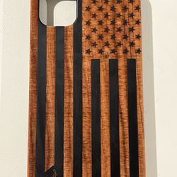2 iPhone 11 Cases – Camo Rugged + Wood American Flag 