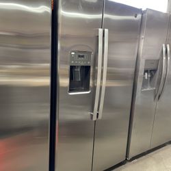 GE 23 Cu. Ft. Side by Side Refrigerator in Fingerprint Stainless Steel Standard Depth