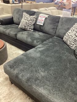 Dark Gray Fabric Sectional Sofa with Chaise