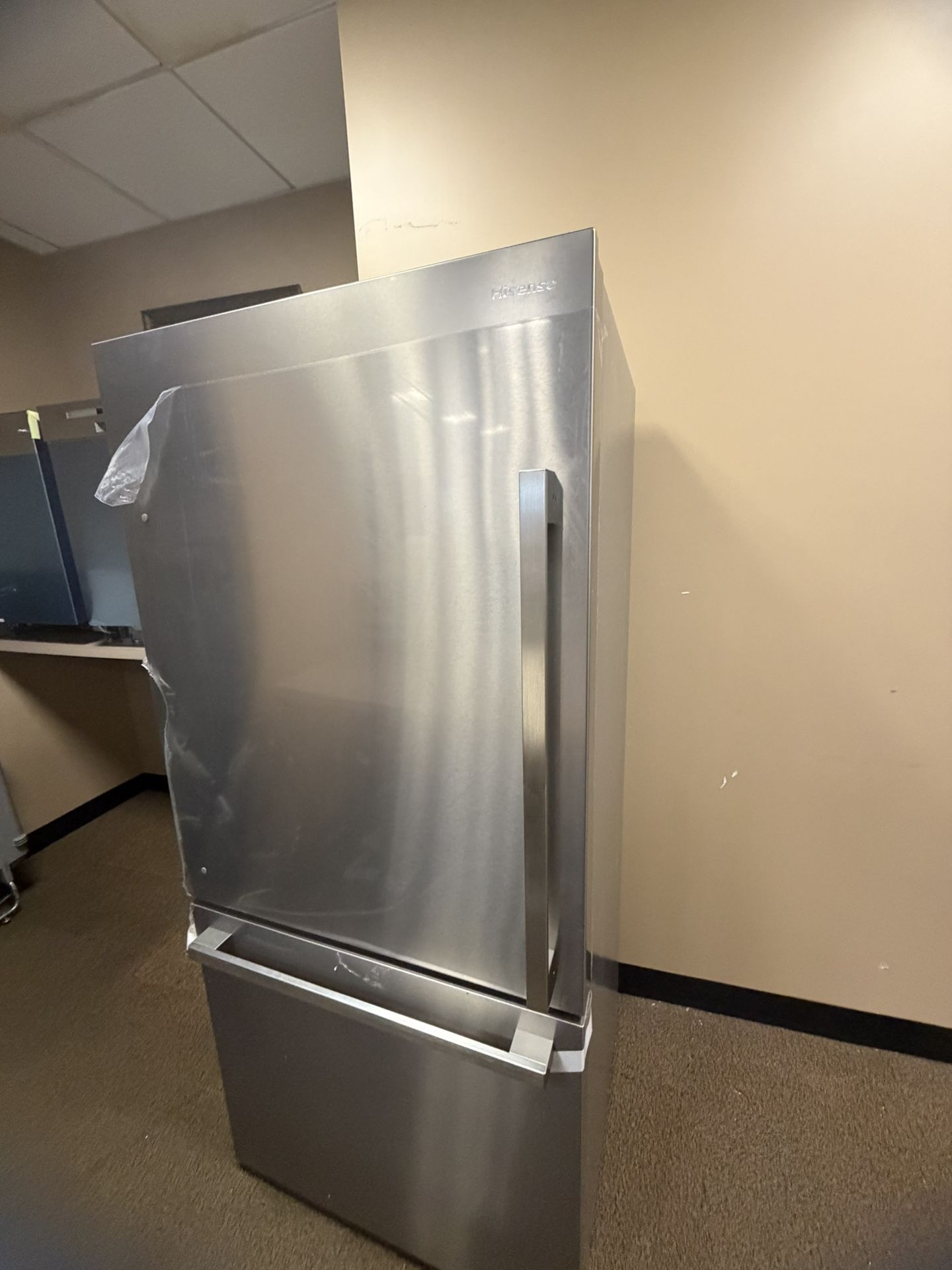 Hisense 17.2 cu ft Counter Depth Bottom Freezer Refrigerator in fingerprint resistant stainless steel