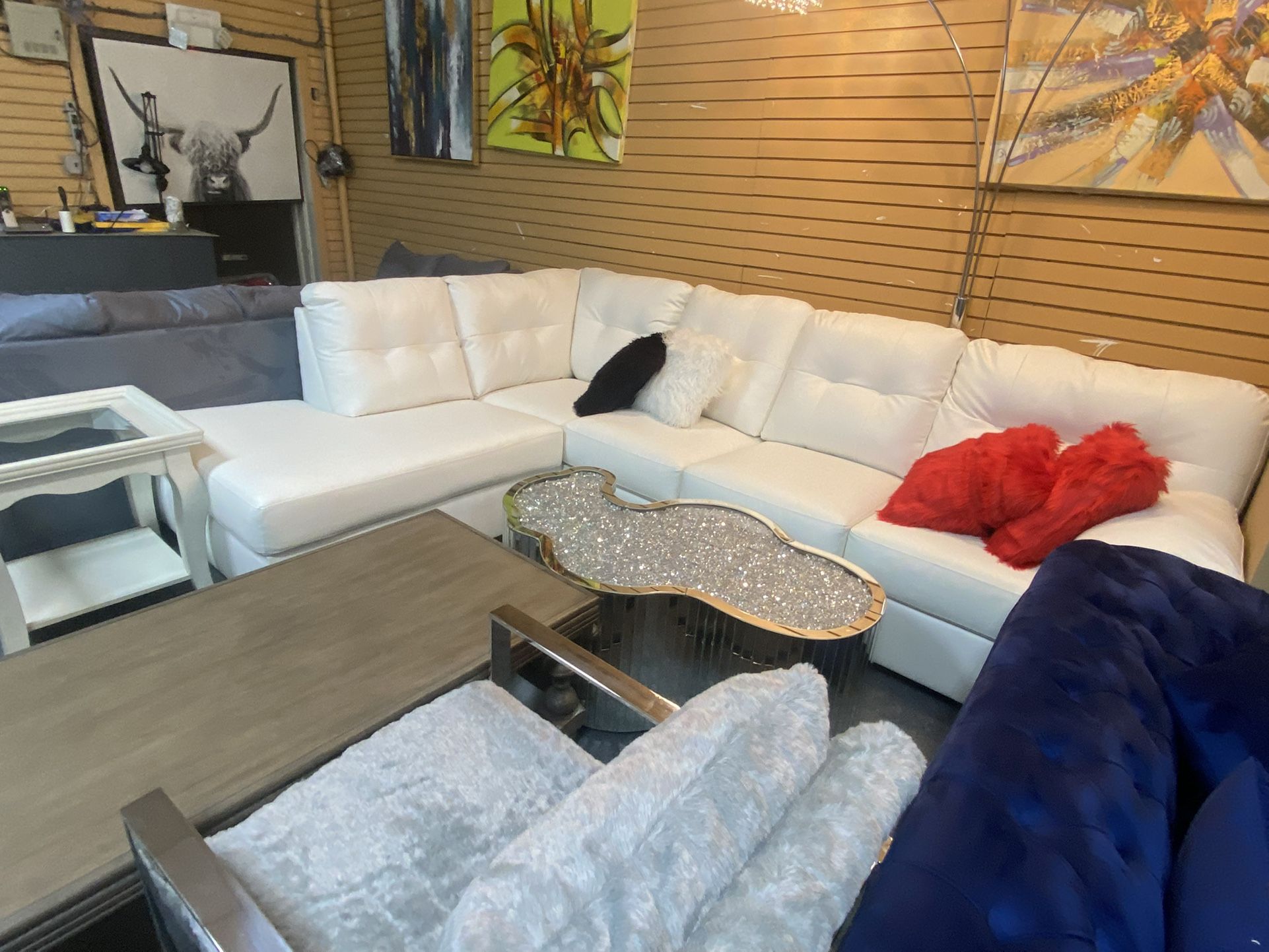 White Bonded Leather Sectional!!! On Sale