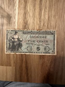 US MILITARY PAYMENT CERTIFICATE 5 CENTS SERIES 481