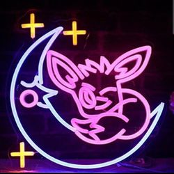 NEW Pokemon Eevee on Sleeping Moon Dimmable LED Light Neon Sign (Cute Bright