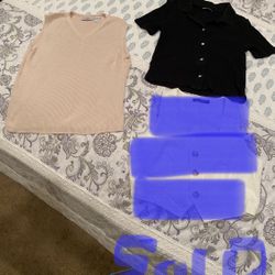 Skin Tone Sweater Vest & Black Button Up Collar women small