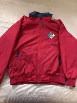 Red Zip-Up Jacket with Hazmat Patch