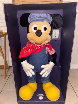 Giant 3 foot tall engineer, Mickey Mouse plush complete with box and stand and certificate
