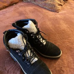 Black suede fuzzy  boots, women’s size 11