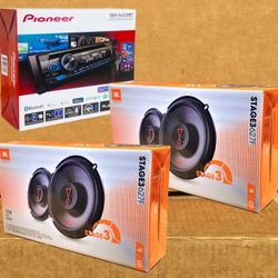 Pioneer Single Din Car Stereo Bluetooth USB Am Fm Radio CD Player Aux JBL 2-Sets 6 1/2" 2-Way Coaxial Speaker System 270 W Package 🚨No Credit Needed 