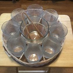 Glasses Wicker Basket Ice Bucket set