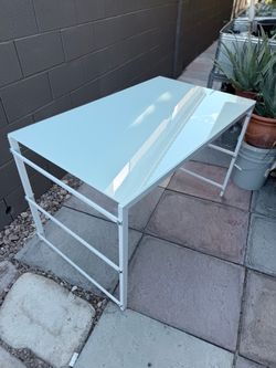 White Glass Top Metal Frame Desk Table