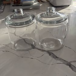 Two Large Glass Canisters With Lids 