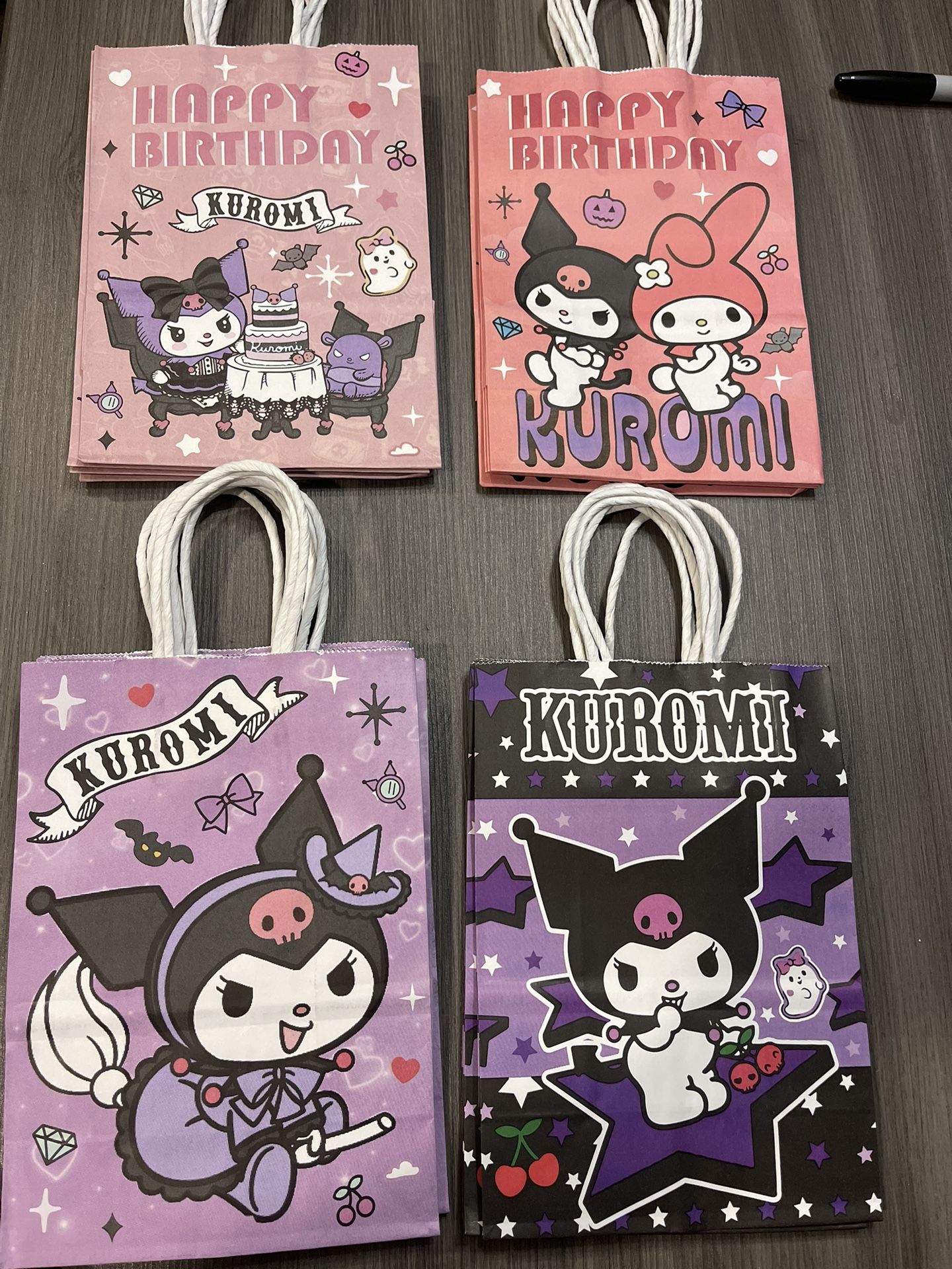 16PCS Kuromi Party Goodie Gift Bags, Including 8 Patterns Double Sided Printed