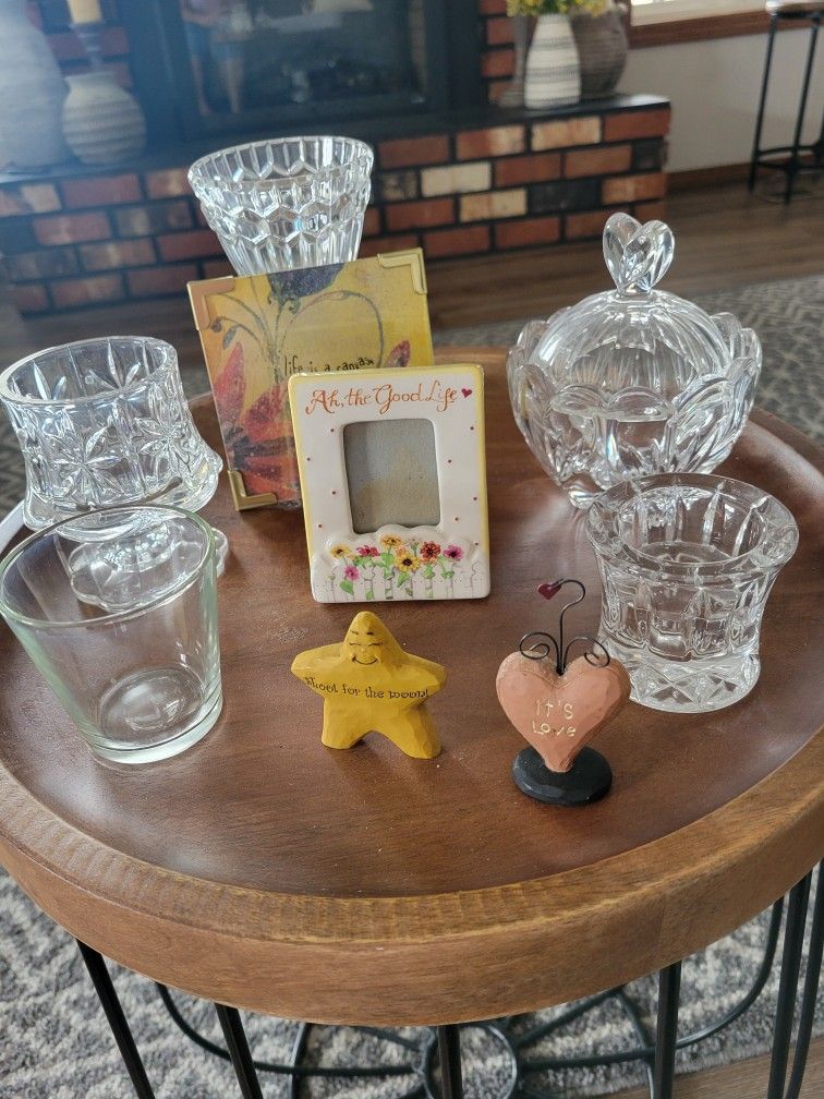 Crystals CandleHolders, Cute Mini Picture Frame, Watercolor Painting And Cute Miniture Star And Heart. All In Excellent Condition.