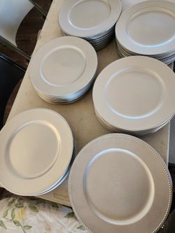 Silver Plastic Beaded Decorations Plates