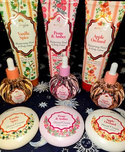 9 pc set amberglow lotion, body oil, and hand cream New